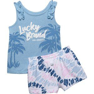 NWT Lucky Brand Palm Tree Tank Top and Tie-Dye Shorts Set